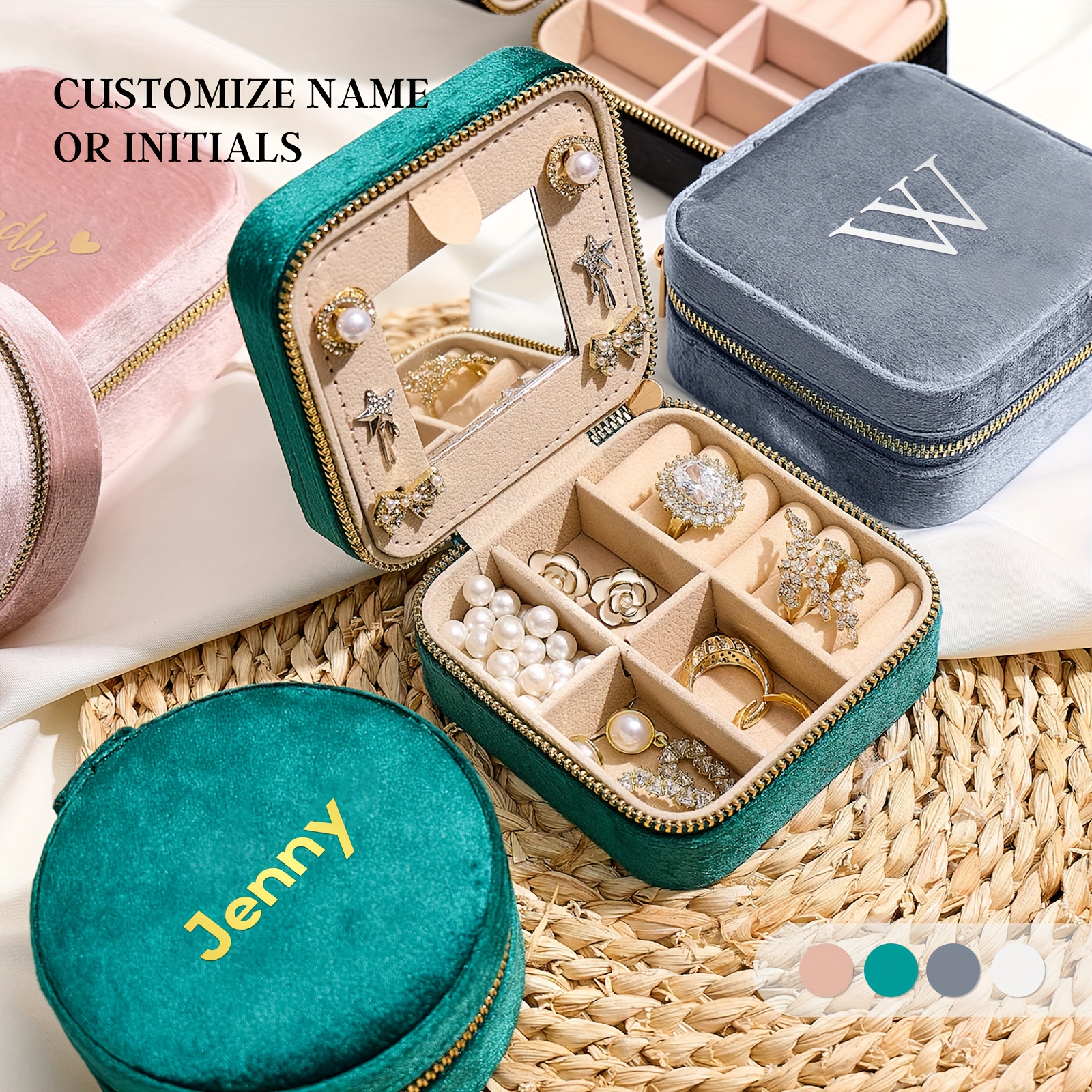 Personalized Velvet Travel Jewelry Box, Elegant Storage